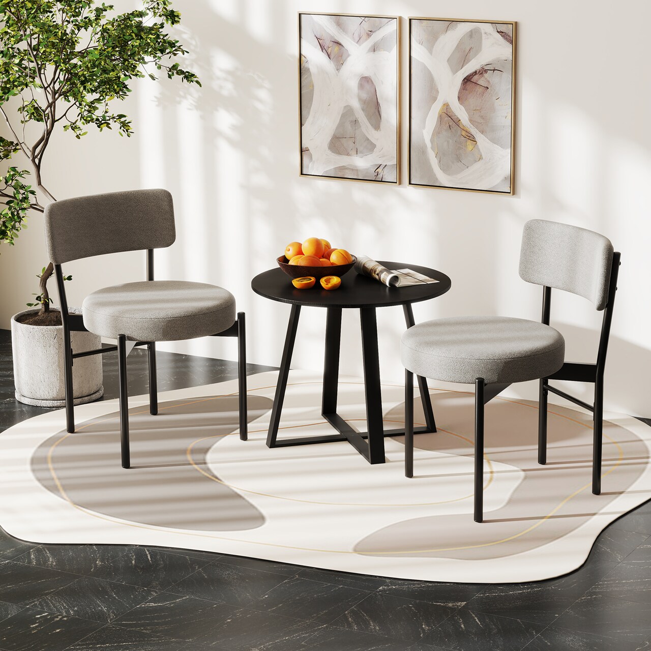 Dining Chair Set of 2 with Curved Backrest and Padded Seat for Comfort